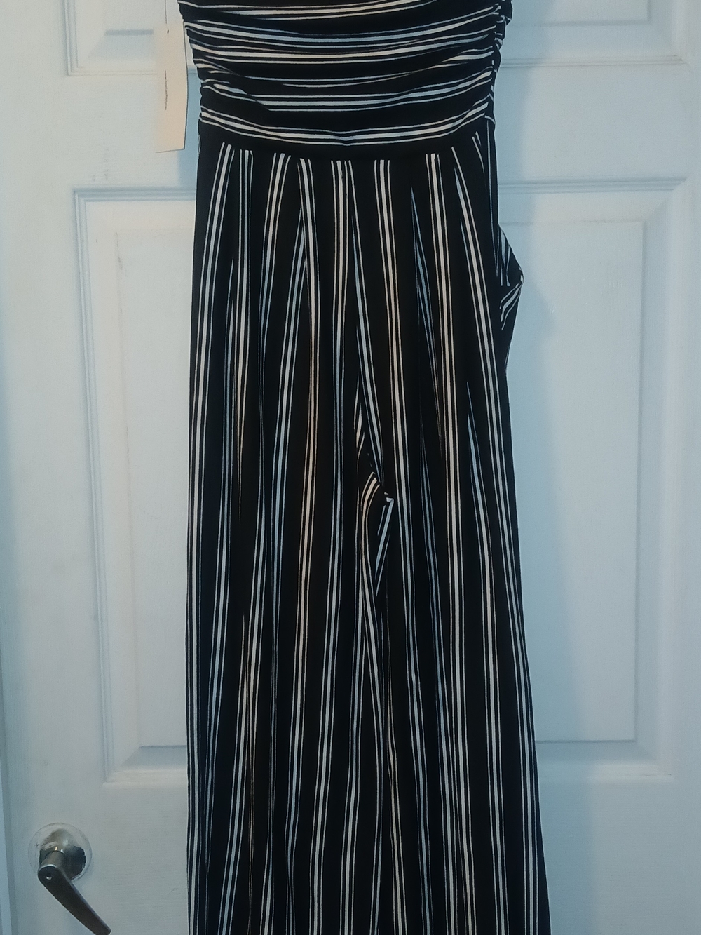 Heart Hips Black and White Vertical Stripe Wide-Leg Jumpsuit